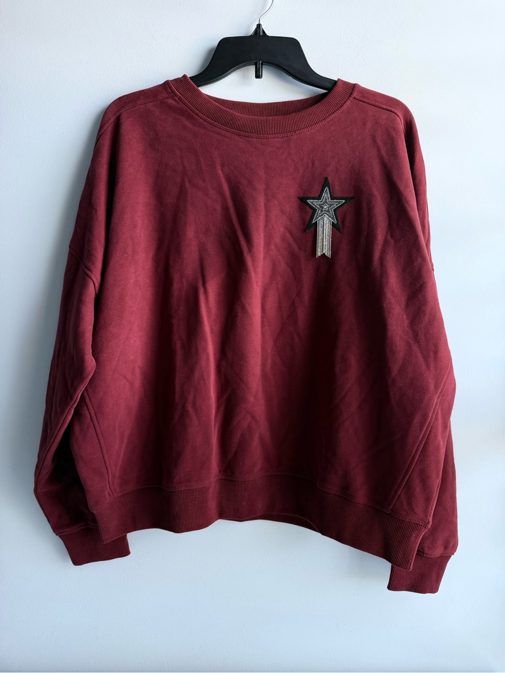 BOSS Orange Women's Burgundy Star Studded Logo Sweatshirt Size Large
